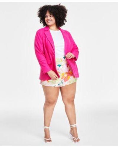 BarIII Trendy Plus Size Ribbed Tank Top Printed Linen Shorts One Button Linen Blazer Created For Macys - Pink