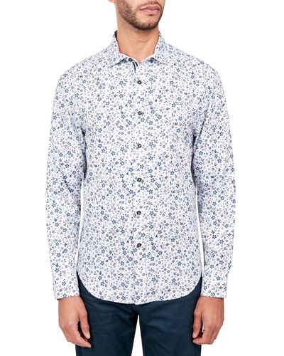 Society of Threads Regular-fit Non-iron Performance Stretch Floral Button-down Shirt - Blue