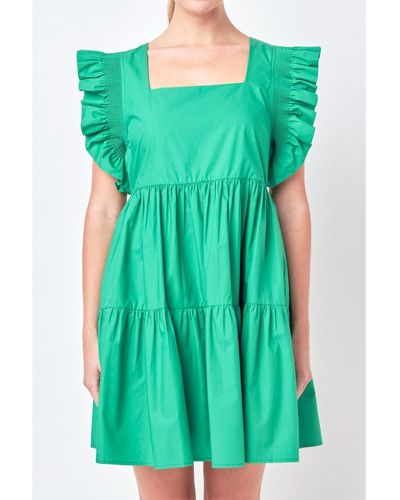 English Factory Ruffled Dress - Green