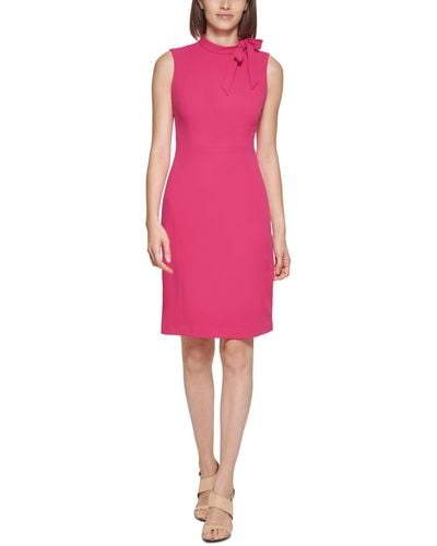 Calvin Klein Petite Scuba-crepe Tie-neck Sleeveless Dress - Pink