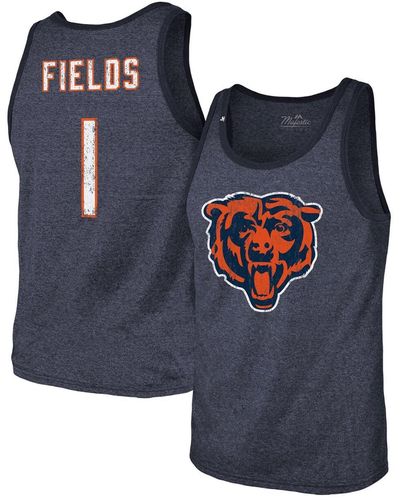 Majestic Threads Justin Fields Chicago Bears Player Name And Number Tri-blend Tank Top - Blue