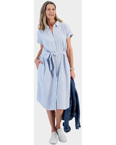 Style & Co. Cotton Gauze Short-sleeve Shirt Dress - Blue
