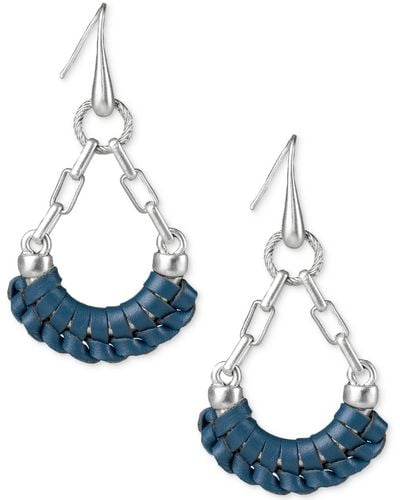 Patricia Nash Fidelia Latte Leather Wrapped Dangle Earrings - Blue