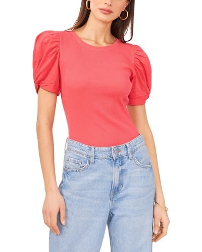 1.STATE Puff Sleeve Short Sleeve Knit T-shirt - Red