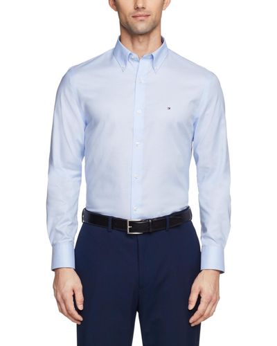 Tommy Hilfiger Flex Slim Fit Wrinkle Free Stretch Pinpoint Oxford Dress Shirt - Blue
