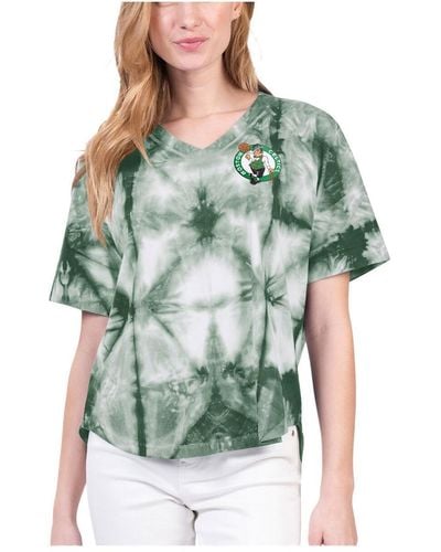 G-III 4Her by Carl Banks Boston Celtics Tournament Raglan Oversized Tie-dye V-neck T-shirt - Green