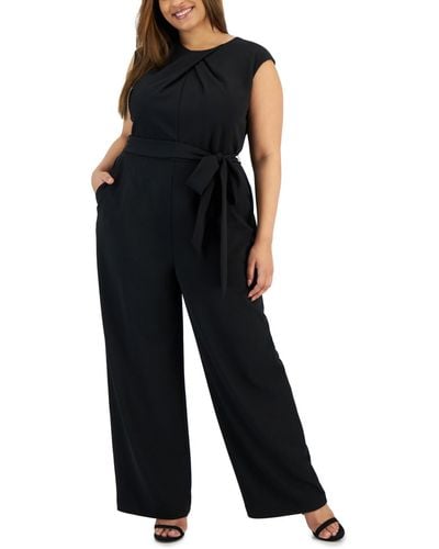 Tahari Plus Size Twist-neck Belted Wide-leg Jumpsuit - Black
