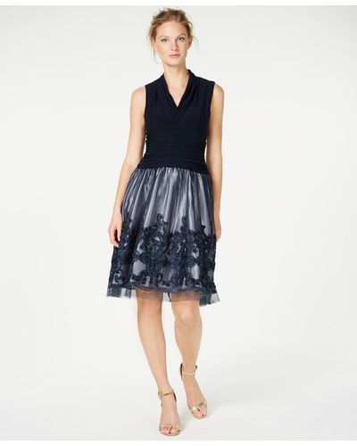 Sl Fashions Illusion Soutache-trim Party Dress - Blue
