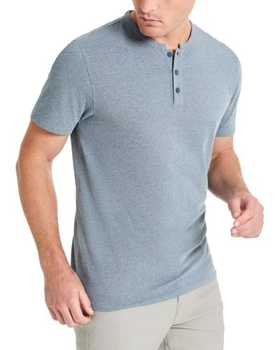 Kenneth Cole 4-way Stretch Heathered Stand-collar Pique Henley - Blue