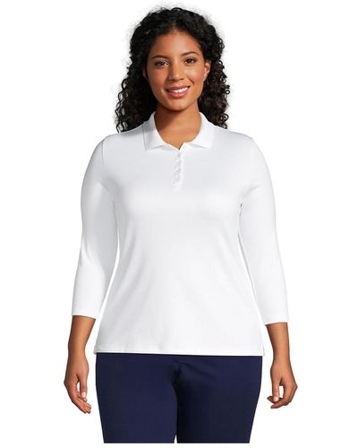 Lands' End Plus Size Supima Cotton 3/4 Sleeve Polo Shirt - White
