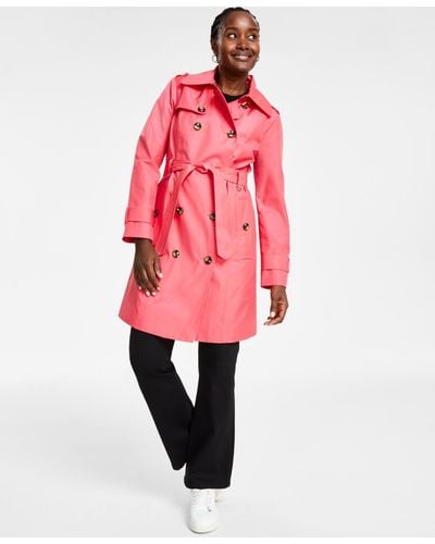 London Fog Hooded Double-breasted Trench Coat - Pink