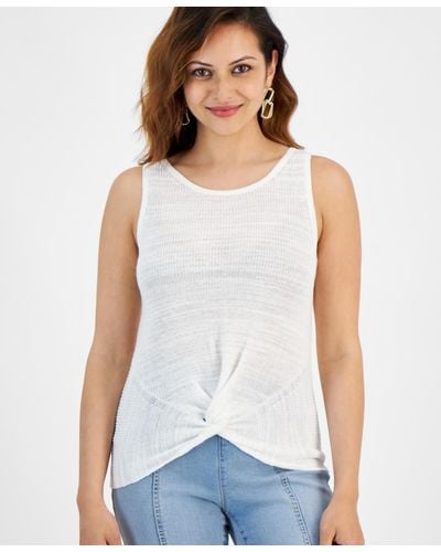 INC International Concepts Petite Twist-front Sweater Tank Top - White