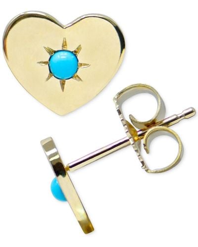 Anzie Turquoise Heart Stud Earrings - Blue