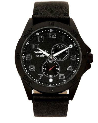 Wrangler Faux Leather Strap Watch - Black