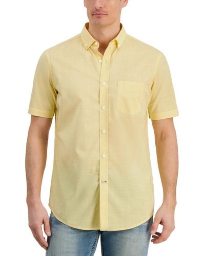 Club Room Texture Check Stretch Cotton Shirt - Yellow