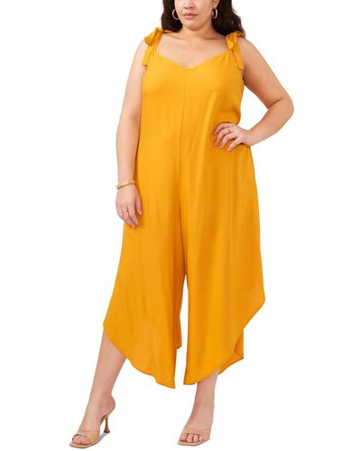 Vince Camuto Plus Size Solid Tie Shoulder Angled Hem Jumpsuit - Yellow