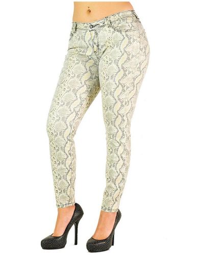 Poetic Justice Curvy Fit Metallic Coated Animal Print Mid-rise Skinny Jeans - Natural