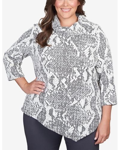 Ruby Rd. Plus Size Chenille Snakeskin Print Jacquard Top - Gray