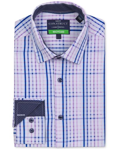 Con.struct Recycled Slim Fit Plaid Performance Stretch Cooling Comfort Dress Shirt - Blue