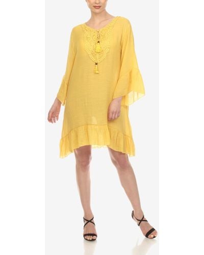 White Mark Sheer Crochet Knee Length Cover Up Dress - Yellow