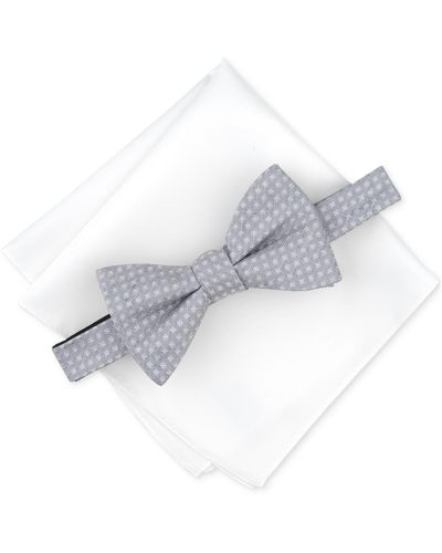 Alfani Hazel Square-pattern Bow Tie & Solid Pocket Square Set - White