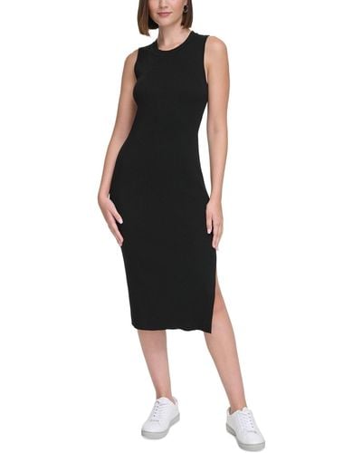 Calvin Klein Ribbed Sleeveless Midi Dress - Black