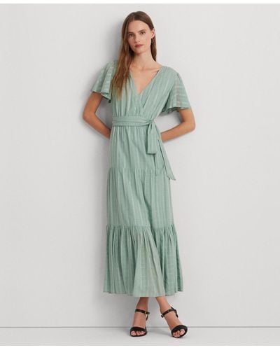 Lauren by Ralph Lauren Shadow-gingham Belted Cotton-blend Dress - Green