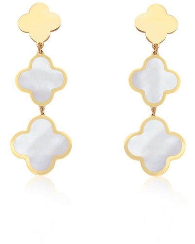 The Lovery Mother Of Pearl Graduating Clover Dangle Earrings - Metallic