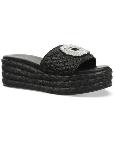 INC International Concepts Blakee Wedge Sandals - Black