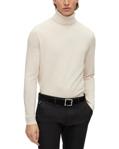BOSS Boss By Regular-fit Roll Neck Extra-fine Merino Wool Sweater - White