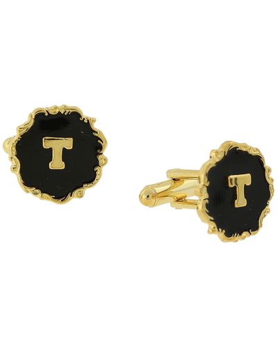 1928 Jewelry 14k Gold-plated Enamel Initial T Cufflinks - Black
