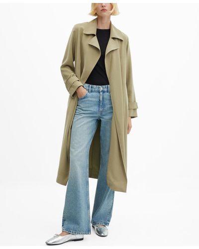 Mango Flowy Lapel Trench Coat - Blue