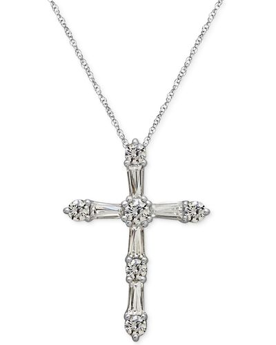 Arabella White Cubic Zirconia Cross Pendant Necklace (1-1/2 Ct. T.w.) - Metallic