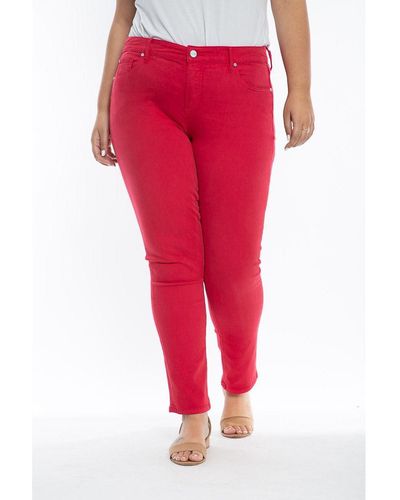 Slink Jeans Plus Size Color Mid Rise Slim Pants - Red