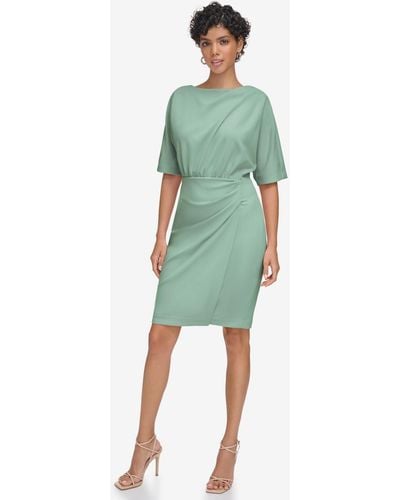 Calvin Klein Elbow-sleeve Boat-neck Sheath Dress - Green
