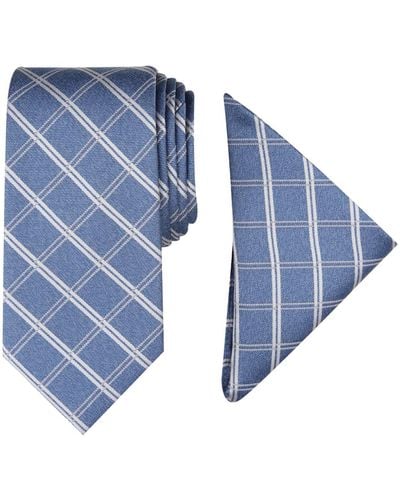 Nautica Men Marion Grid Tie & Pocket Square Set - Gray