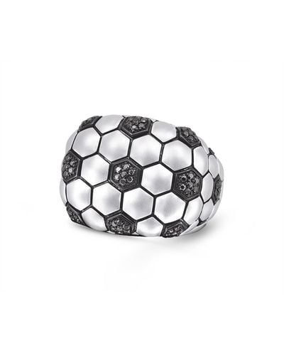 LuvMyJewelry Soccer Football Design Sterling Silver Black Diamond Statement Men Ring - White