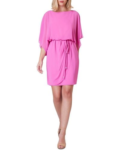 Jessica Howard Blouson Dress Tie-waist Faux-wrap Dress - Pink