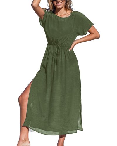 CUPSHE Navy Round Neck Split Seam Maxi Cover-up - Green