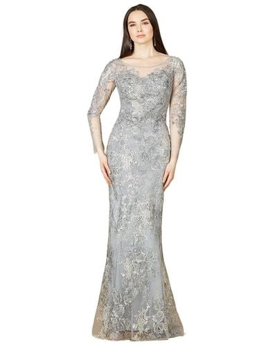 Lara Boat Neck Long Sleeve Fitted Lace Gown - White