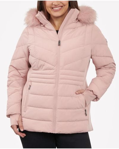 Michael Kors Plus Size Faux-fur-trim Hooded Puffer Coat, Created For Macy's - Pink