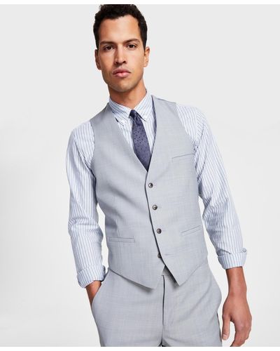BarIII Slim-fit Sharkskin Suit Vest - Blue