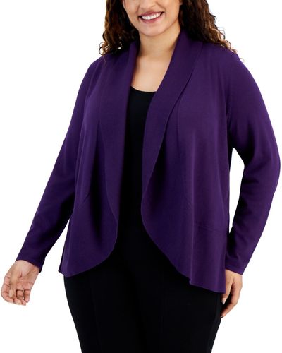 Karen Scott Plus Size Shawl-collar Cardigan - Purple