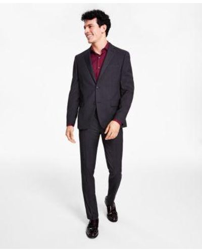 Alfani Diamo Slim Fit Geo Print Dress Shirt Slim Fit Windowpane Check Suit Separates Created For Macys - Blue