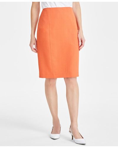 Kasper Textured Side-zip Pencil Skirt - Orange