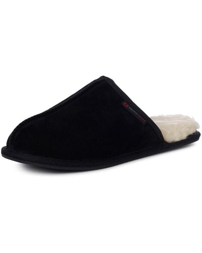 Alpine Swiss Suede Memory Foam Scuff Slippers Comfort Slip On House Shoes - Black