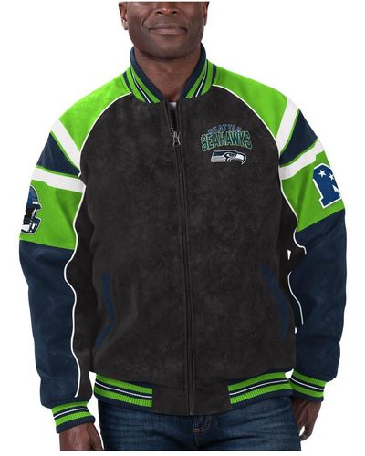 G-III 4Her by Carl Banks Seattle Seahawks Faux Suede Raglan Full-zip Varsity Jacket - Green