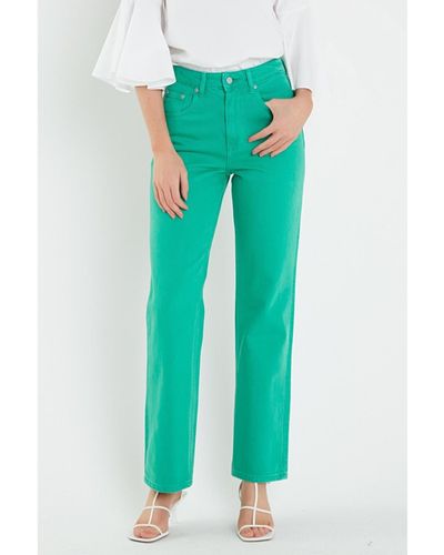 English Factory Color Full Length Wide Leg Jean - Green