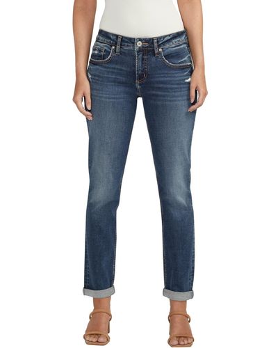 Silver Jeans Co. Boyfriend Mid Rise Slim Leg Jeans - Blue