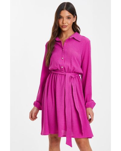 Quiz Textured Jersey Shirt Dress - Pink